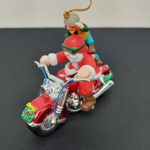 Santa & Elf Riding Motorcycle Christmas‎ Ornament Chopper Hog Santa's Best 1995